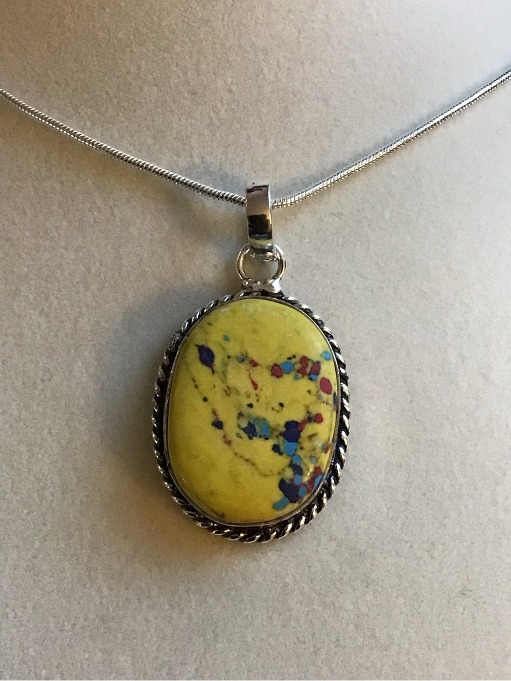 Yellow mosaic, Jasper pendant necklace